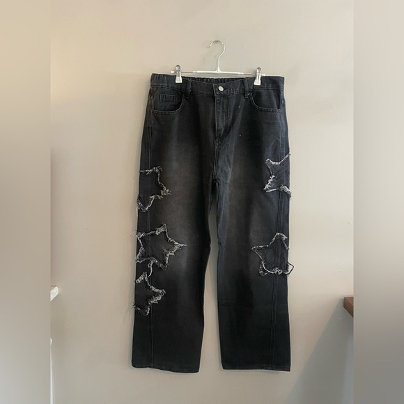 Unbranded Black Jeans with Distressed Stars - Picture 1 of 4